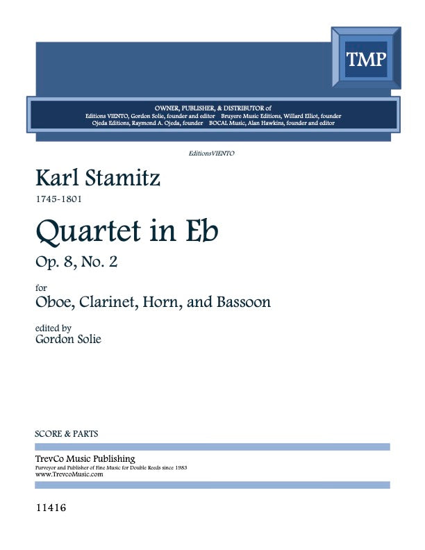 Stamitz, Karl % Quartet in Eb Major, op. 8, #2 (score & parts) - OB/CL/BSN/HN