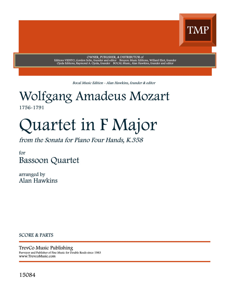 Mozart, Wolfgang Amadeus % Quartet in F Major K358 (Score & Parts)-4BSN
