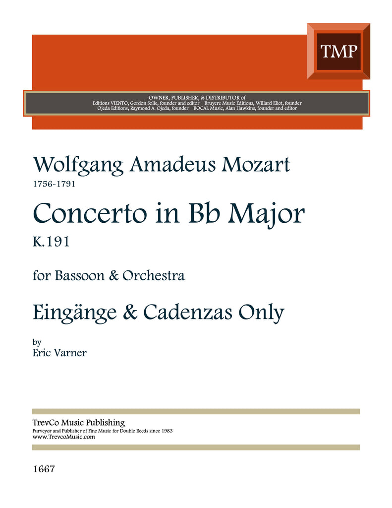 Mozart, Wolfgang Amadeus % Concerto in Bb Major, K191 (cadenzas) (Eric Varner) - BSN