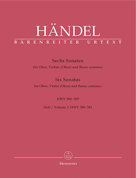Handel, Georg Friedrich % Six Sonatas, V1 HWV 380 & 381 - 2OB/PN or OB/VLN/PN (Basso Continuo)