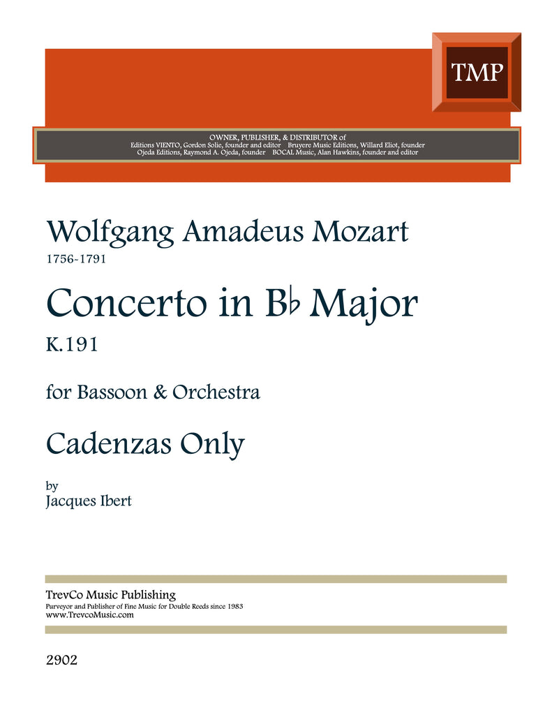 Mozart, Wolfgang Amadeus % Concerto in Bb Major, K191 Cadenzas (Jacques Ibert) - BSN