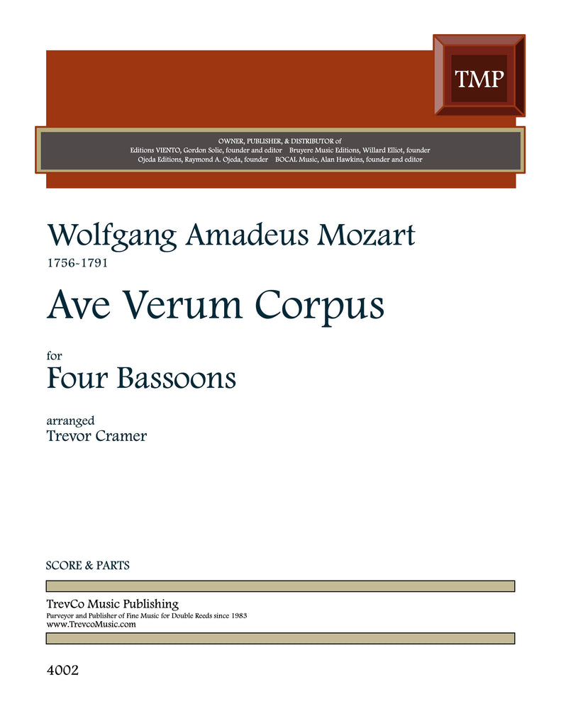 Mozart, Wolfgang Amadeus % Ave Verum Corpus (score & parts) - 4BSN