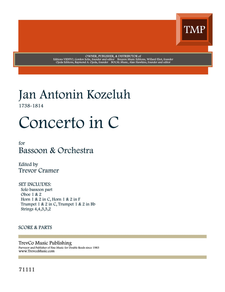 Kozeluch, Jan Antonin % Concerto in C Major (score only) - BSN/ORCH