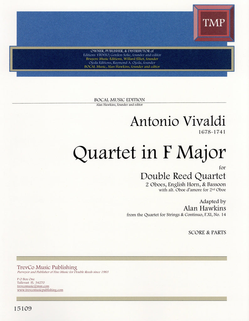 Vivaldi, Antonio % Quartet in F Major F11 #14 (Score & Parts)-2OB/EH/BSN