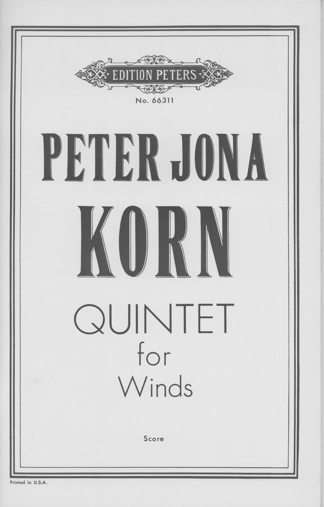 Korn, Peter Jona % Quintet for Winds Op 40 (Score Only)-WW5