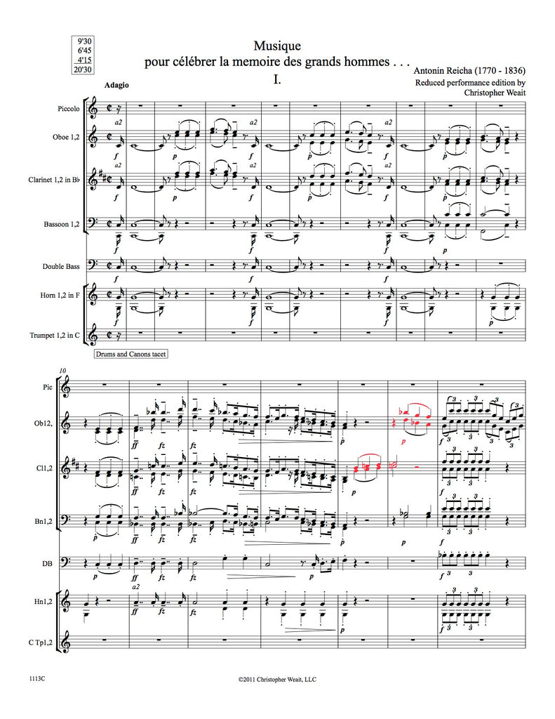 Reicha, Anton % Musique pour Celebrer (Score & Parts)-CHAMBER WINDS