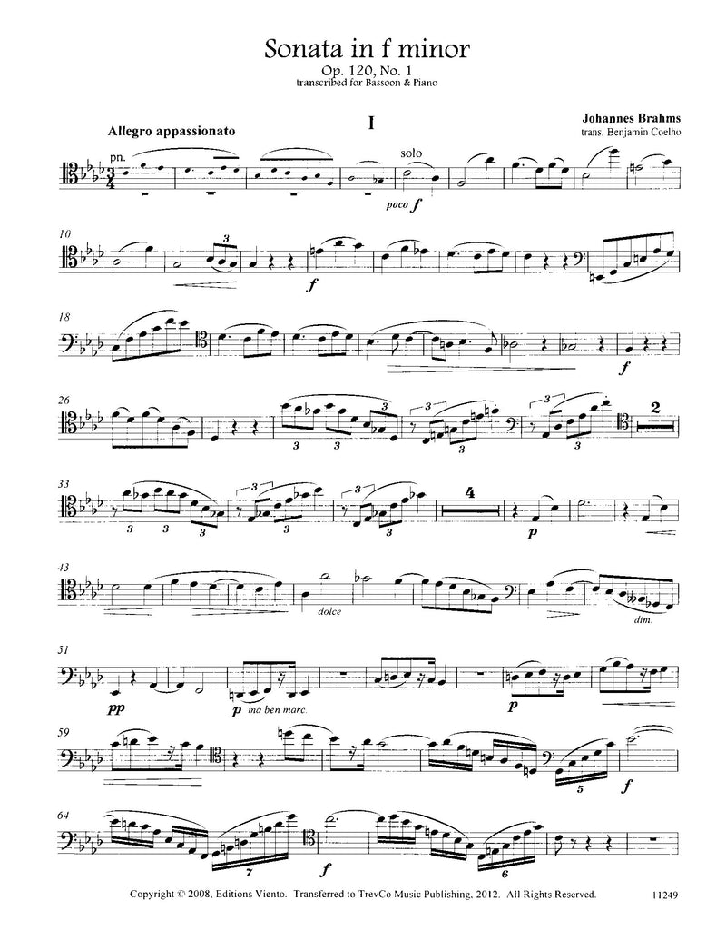 Sonata in f minor, op. 120, #1 (solo bassoon part o - Trevco