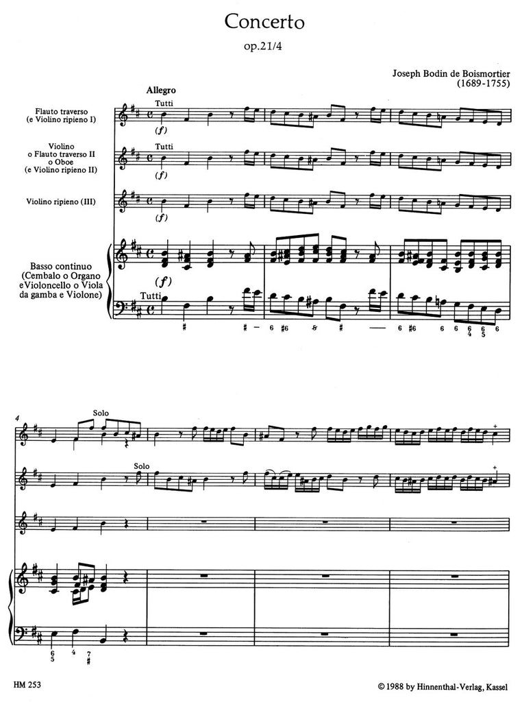 Boismortier, Joseph Bodin de % Concerto in b minor, op. 21, #4 - 2OB/PN (Basso Continuo)