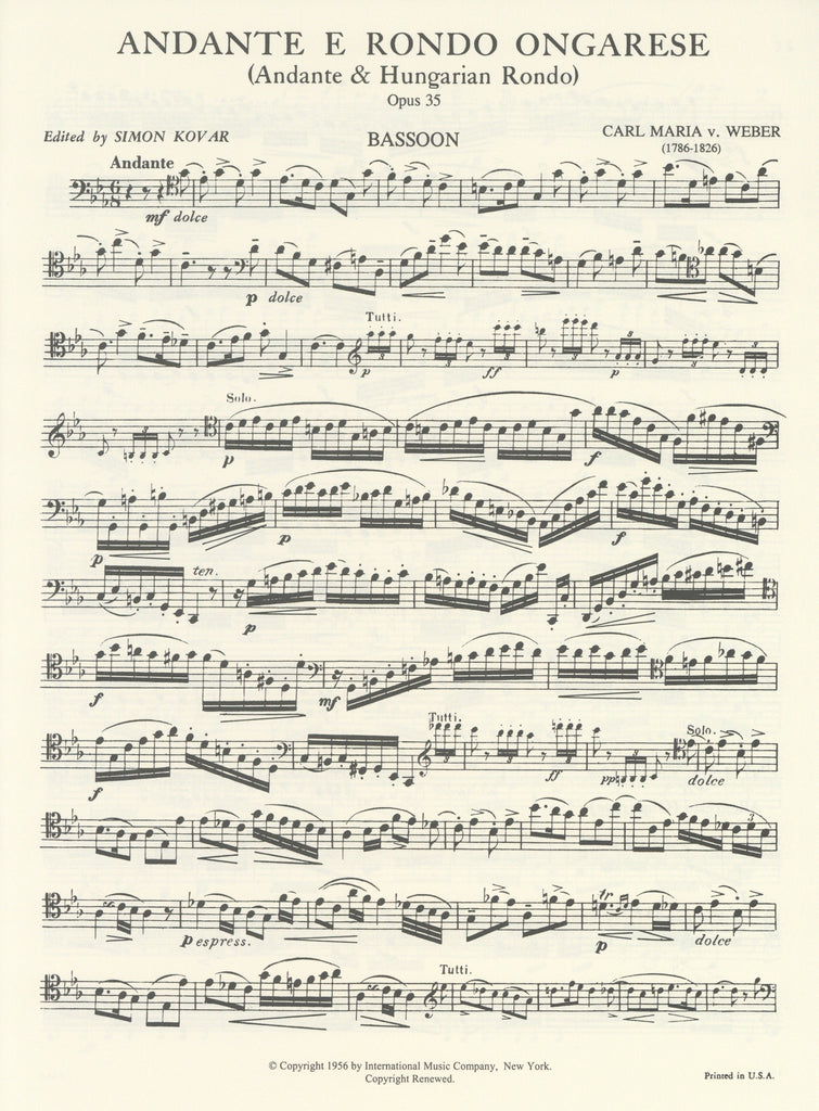 Andante e Rondo Ongarese op. 35 Kovar BSN Trevco Music