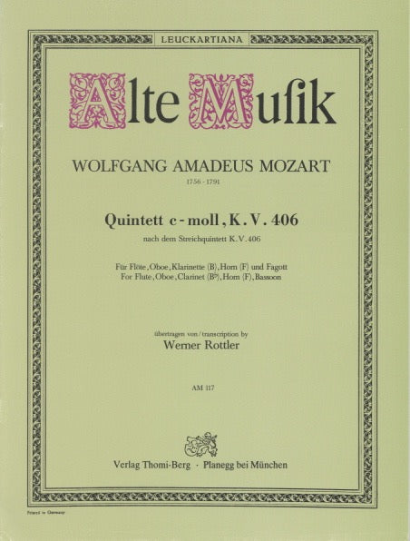 Mozart, Wolfgang Amadeus % Quintet in c minor, K406 (parts only) - WW5