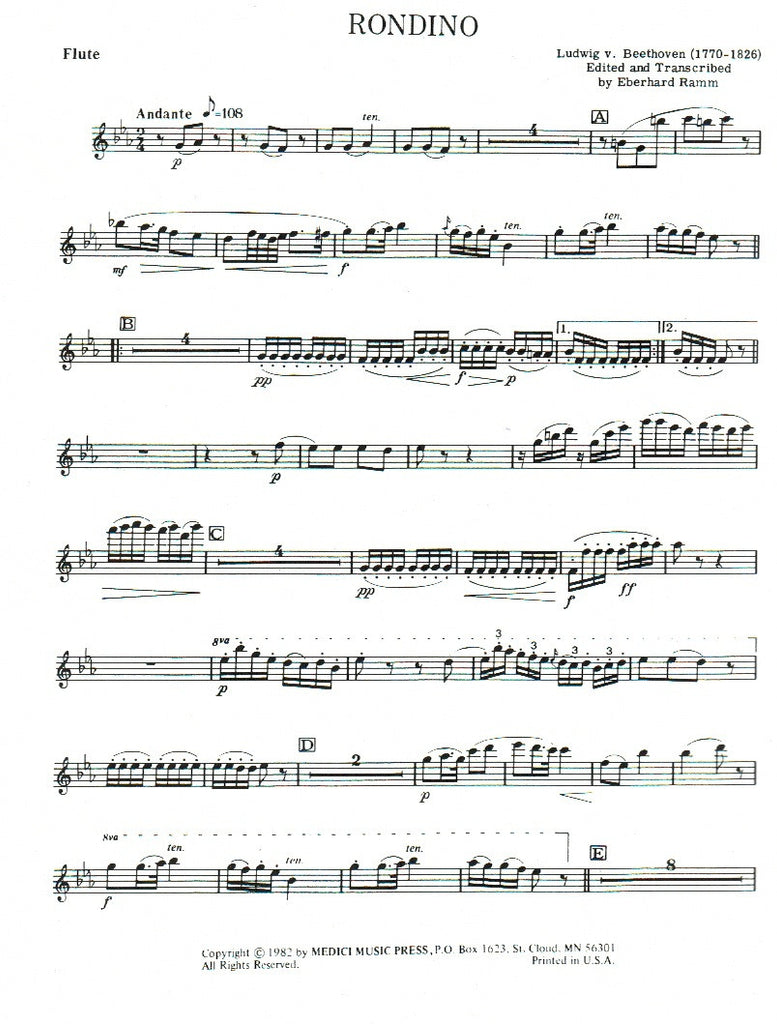 管楽器・吹奏楽器 Bullseye Flute Drive Rondino Rondino (Score & Parts)-WW5 - Trevco Music