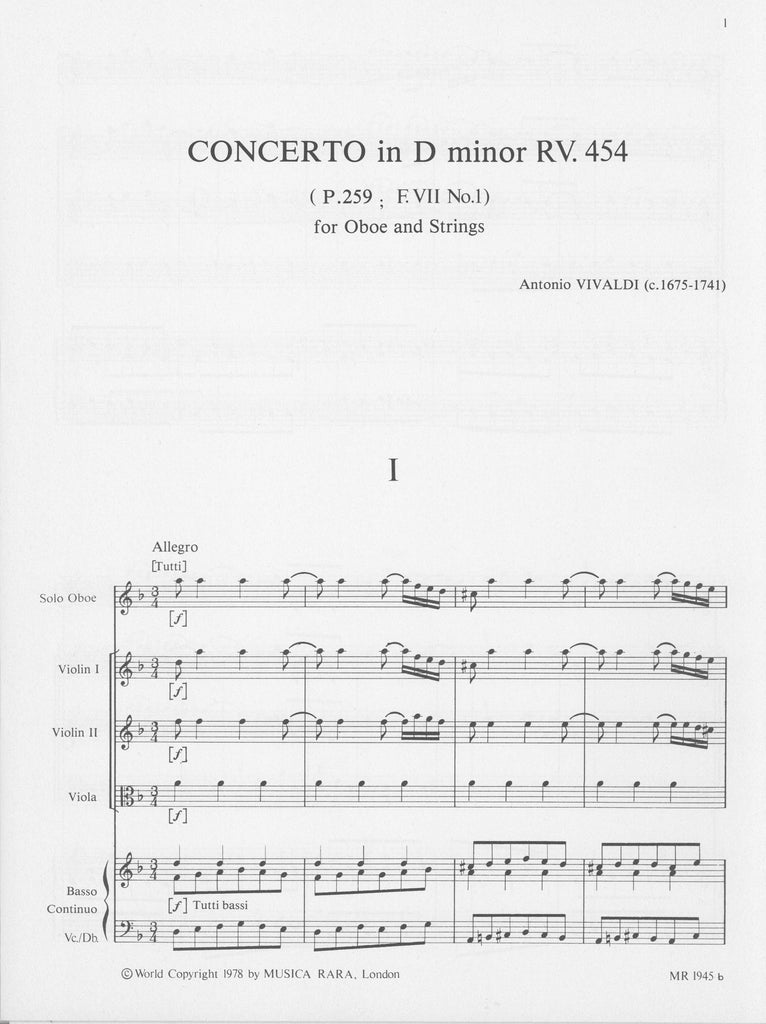 Concerto in d minor, F7 #1, RV454 (score & parts) - - Trevco
