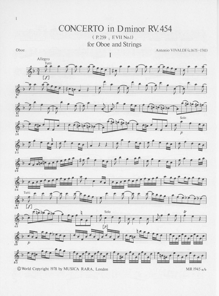 Concerto in d minor, F7 #1, RV454 (score & parts) - - Trevco Concerto in d minor, F7 #1, RV454 (score & parts) - - Trevco