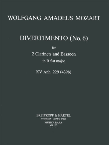 Mozart, Wolfgang Amadeus % Divertimento #6 in Bb Major K229 (K439b) (Score & Parts)-2CL/BSN