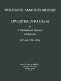 Mozart, Wolfgang Amadeus % Divertimento #6 in Bb Major K229 (K439b) (Score & Parts)-2CL/BSN