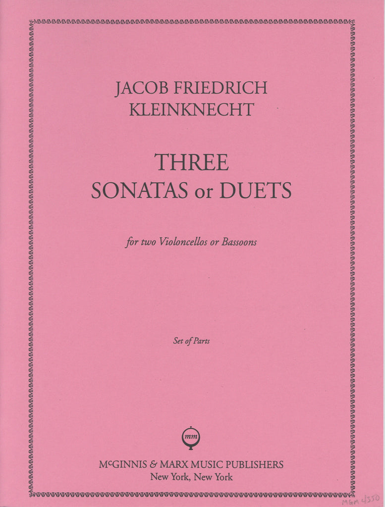Kleinknecht, Jacob Friedrich % Three Sonatas or Duets (parts only) - 2BSN or 2CEL