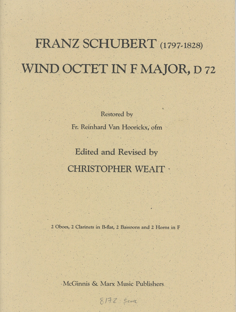 Schubert, Franz % Octet in F Major D72 (Score Only)-2OB/2CL/2BSN/2HN