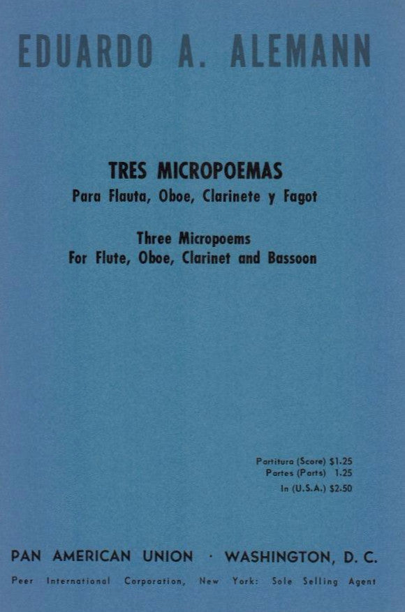 Alemann, Eduardo Armando % Tres Micropoemas (Study Score)-FL/OB/CL/BSN