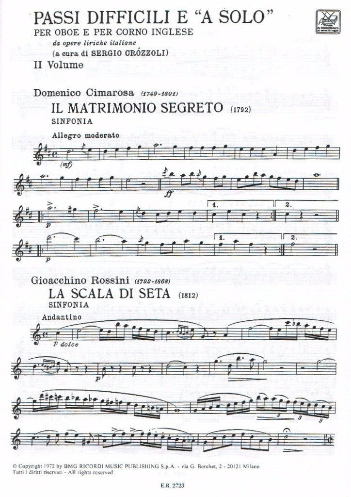 Italian Opera Text Italian Opera Excerpts, V2 (Crozzoli) - OB & EH - Trevco Music