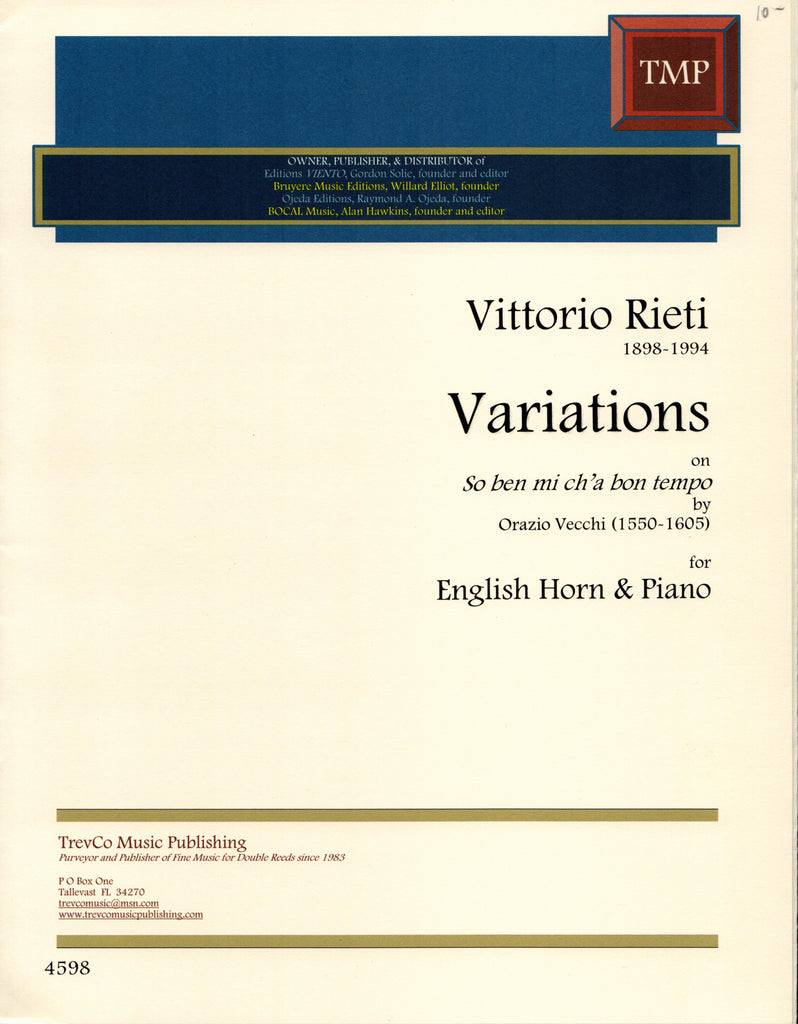 Rieti, Vittorio % Variations on "So ben mu ch'a bon tempo" - EH/PN