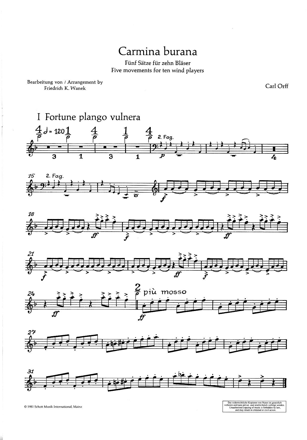 Carmina Burana: Cantiones profane (parts only) - DBL WW5