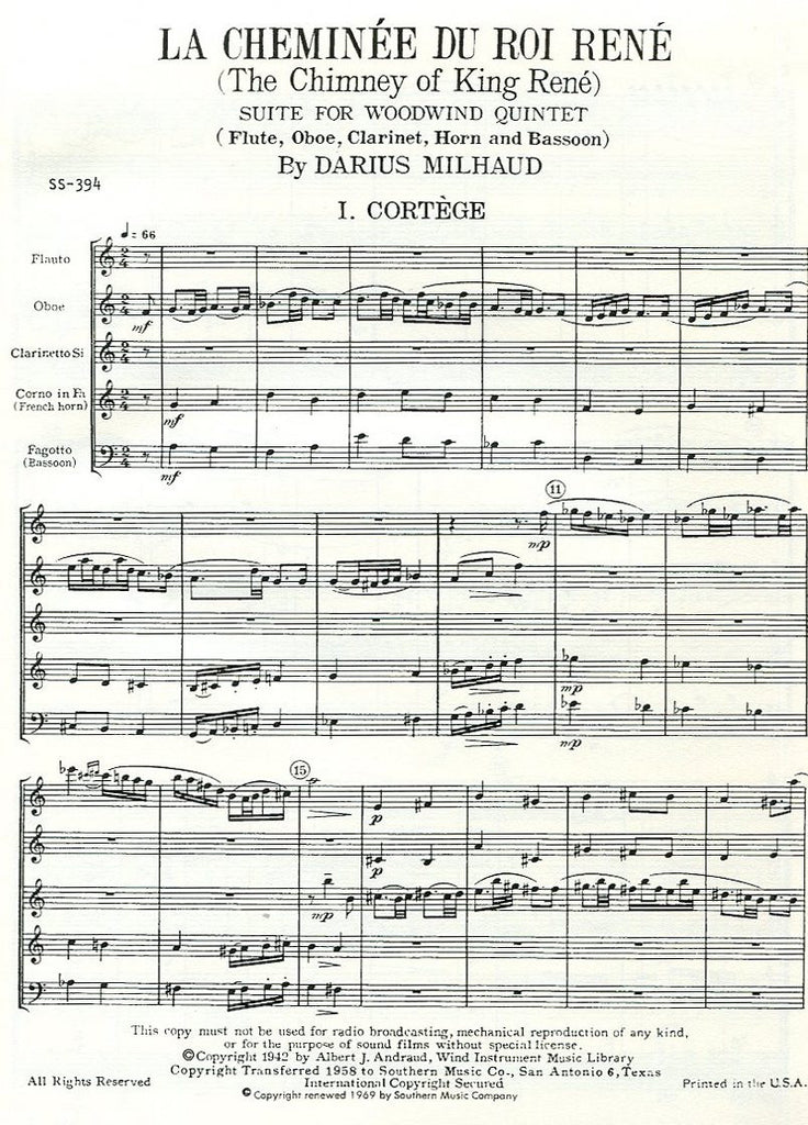La Cheminee Du Roi Rene score parts WW5 Trevco Music