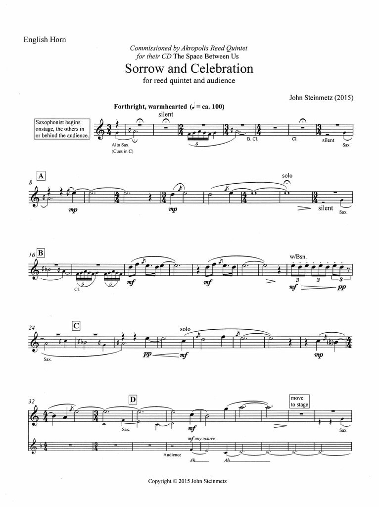 Sorrow & Celebration (2015) (score & parts) - EH/CL/ - Trevco Music