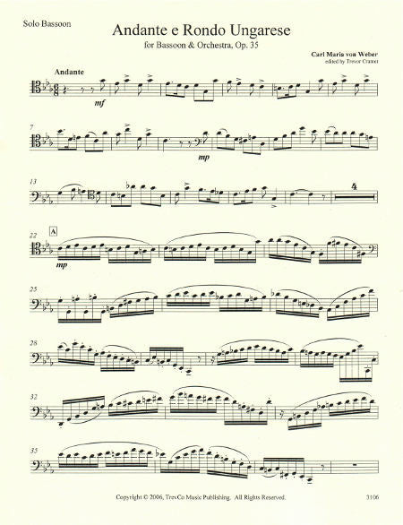 Weber, Carl Maria von % Andante & Rondo Ongarese, op. 35 (Cramer) (solo bassoon part) - BSN/ORCH