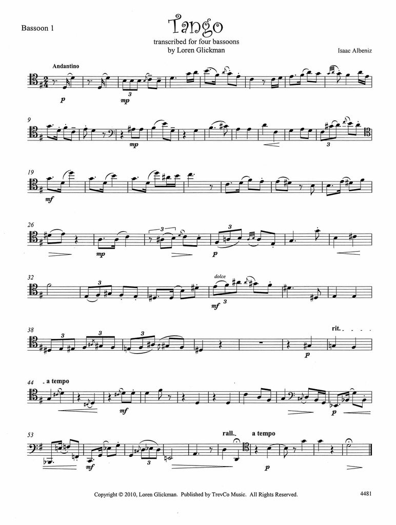 Tango (Albeniz) (score & parts) - 4BSN - Trevco Music