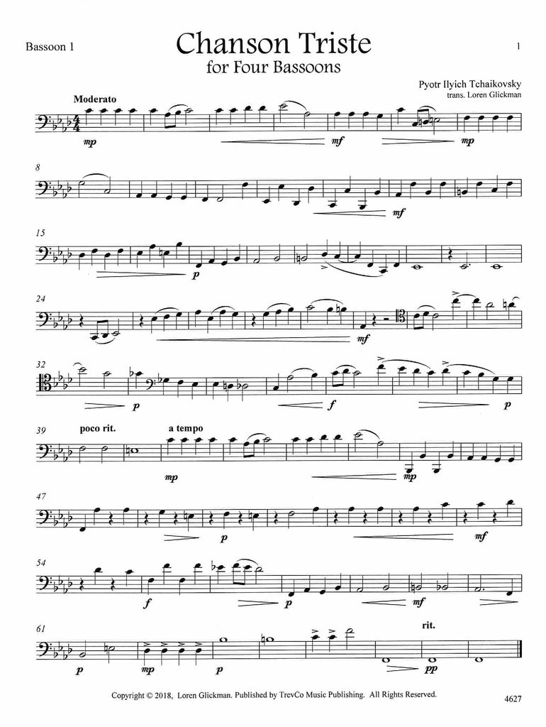 Chanson Triste (Tchaikovsky) (score & parts)-4BSN - Trevco Music