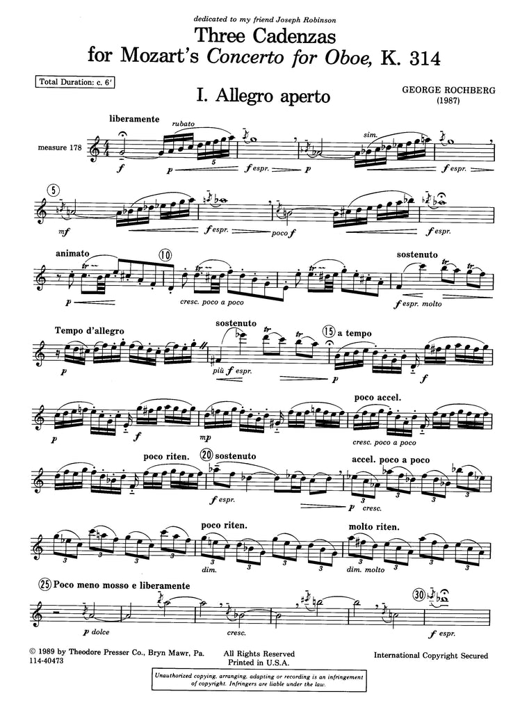 Concerto for Oboe in C Major, K314, Three Cadenzas (Geo