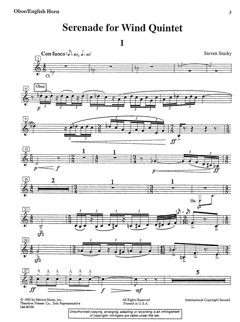 Serenade for Wind Quintet (score & parts) - WW5 - Trevco Music