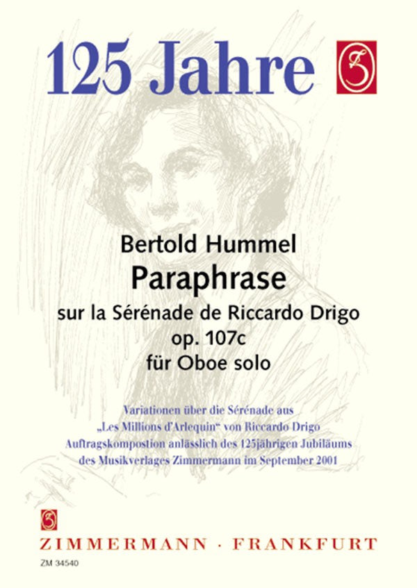 Hummel, Bertold % Paraphrase on the Serenade "Les Millions d'Arlequin" by Riccardo Drigo Op 107c-SOLO OB